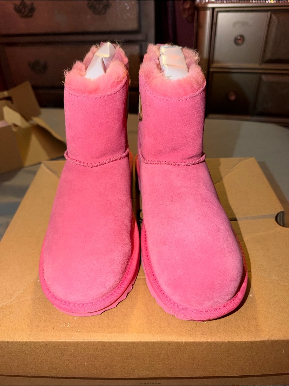 UGG Kids Pink Suede Shearling Boots